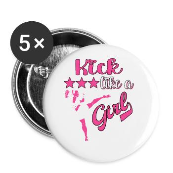 Karate Taekwondo Mädchen Frauen Karate Kick - Buttons groß 56 mm (5er Pack) - Weiß - Vorne