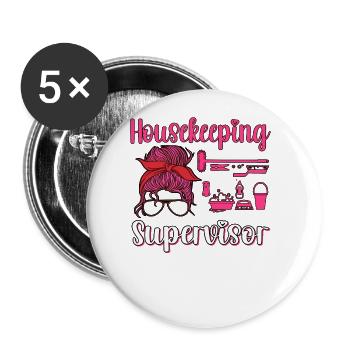 Femme de ménage Nettoyeuse - Lot de 5 grands badges (56 mm) - blanc - Devant