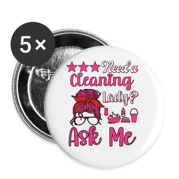 Femme de ménage Nettoyeuse - Lot de 5 grands badges (56 mm) - blanc - Devant