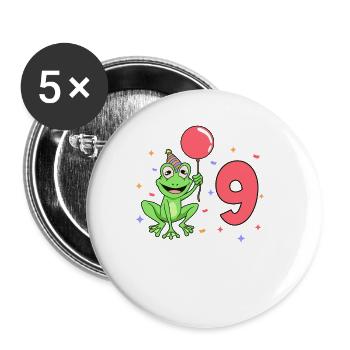 With frog - children's birthday 9 years - Buttons large 2.2''/56 mm (5-pack) - white - Front