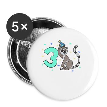 With Lemur - Children's birthday 3 years - Buttons large 2.2''/56 mm (5-pack) - white - Front