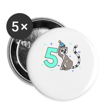 With lemur - children's birthday 5 years - Buttons large 2.2''/56 mm (5-pack) - white - Front