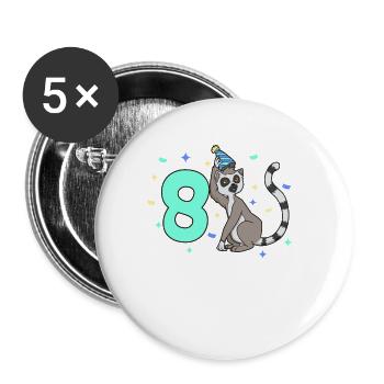 With lemur - children's birthday 8 years - Buttons large 2.2''/56 mm (5-pack) - white - Front