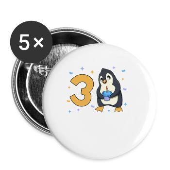With penguin - children's birthday 3 years - Buttons large 2.2''/56 mm (5-pack) - white - Front
