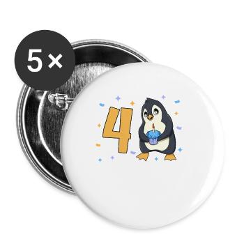 Avec pingouin - anniversaire des enfants 4 ans - Lot de 5 grands badges (56 mm) - blanc - Devant