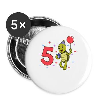 With turtle - children's birthday 5 years - Buttons large 2.2''/56 mm (5-pack) - white - Front