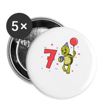 With turtle - children's birthday 7 years - Buttons large 2.2''/56 mm (5-pack) - white - Front