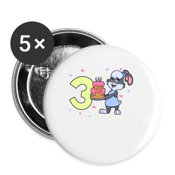 Avec lapin - fille anniversaire 3 ans - Lot de 5 grands badges (56 mm) - blanc - Devant
