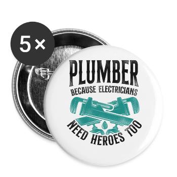 Plumbing Plumber Electrician - Buttons groß 56 mm (5er Pack) - Weiß - Vorne