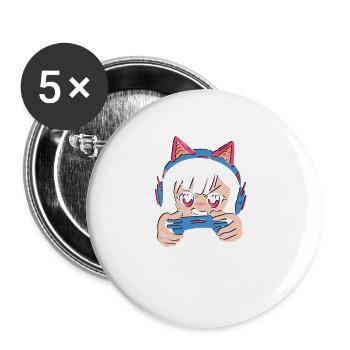 Gaming Zocken Gamer - Buttons groß 56 mm (5er Pack) - Weiß - Vorne
