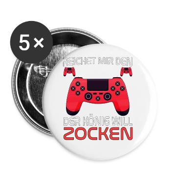 Gaming Zocken Gamer - Buttons groß 56 mm (5er Pack) - Weiß - Vorne