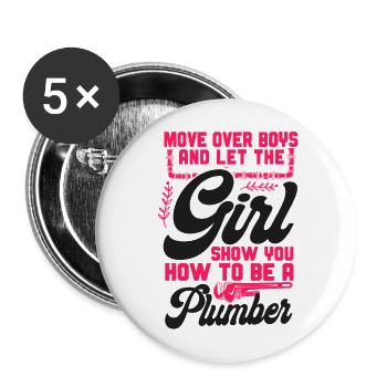 Plombier de plomberie femme déménager - Lot de 5 grands badges (56 mm) - blanc - Devant