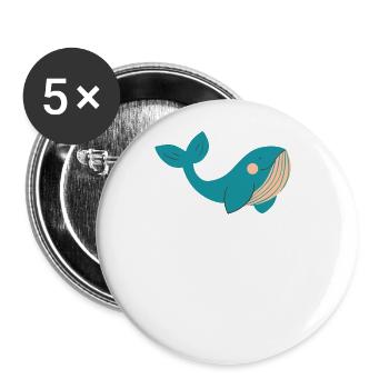 Douce grosse baleine bleue nageant dans la mer - Lot de 5 grands badges (56 mm) - blanc - Devant