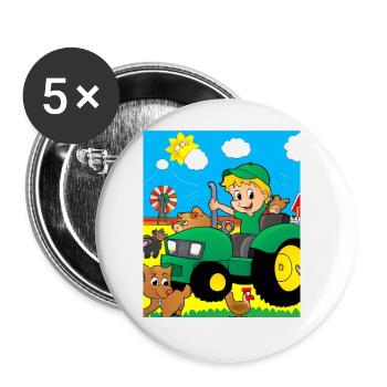 Green Tractor Birthday Farm Animals - Buttons large 2.2''/56 mm (5-pack) - white - Front