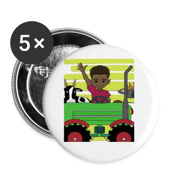 Green Tractor Birthday Anime Farm Animals - Buttons large 2.2''/56 mm (5-pack) - white - Front
