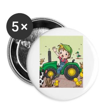 Green Tractor Birthday Anime Farm Animals - Buttons large 2.2''/56 mm (5-pack) - white - Front