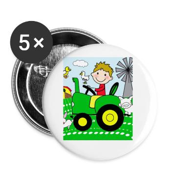 Green Tractor Birthday Farm Animals - Buttons large 2.2''/56 mm (5-pack) - white - Front