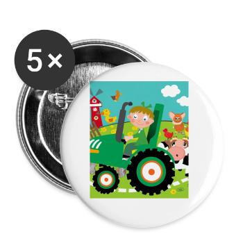 Green Tractor Birthday Farm Animals - Buttons large 2.2''/56 mm (5-pack) - white - Front