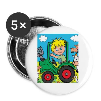 Green Tractor Birthday Farm Animals - Buttons large 2.2''/56 mm (5-pack) - white - Front
