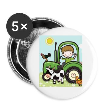 Green Tractor Birthday Farm Animals - Buttons large 2.2''/56 mm (5-pack) - white - Front