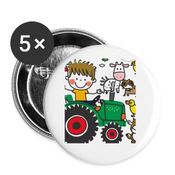 Green Tractor Birthday Farm Animals - Buttons large 2.2''/56 mm (5-pack) - white - Front