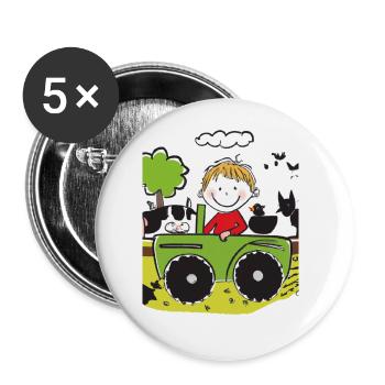 Green Tractor Birthday Farm Animals - Buttons large 2.2''/56 mm (5-pack) - white - Front