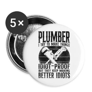 Plumbing Plumber Vintage Retro - Buttons groß 56 mm (5er Pack) - Weiß - Vorne