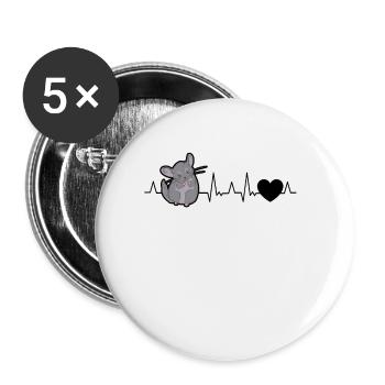 Chinchilla Herzschlag - Buttons groß 56 mm (5er Pack) - Weiß - Vorne