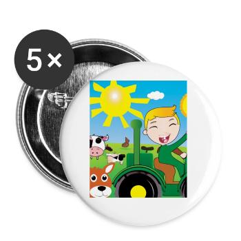 Green Tractor Birthday Farm Animals - Buttons large 2.2''/56 mm (5-pack) - white - Front