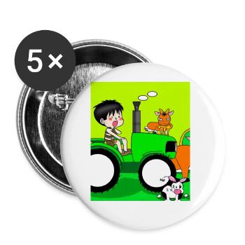 Green Tractor Birthday Farm Animals - Buttons large 2.2''/56 mm (5-pack) - white - Front