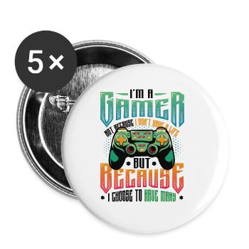 Gamers Have Many Lives Video Games Boys Play - Buttons large 2.2''/56 mm (5-pack) - white - Front
