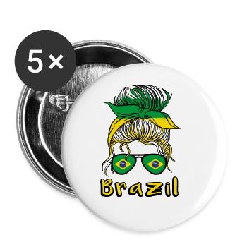 Brésil Football féminin 2022 Drapeau brésilien - Lot de 5 grands badges (56 mm) - blanc - Devant