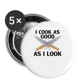 Chef Cook Kitchen Restaurant Knives Cookout - Buttons groß 56 mm (5er Pack) - Weiß - Vorne
