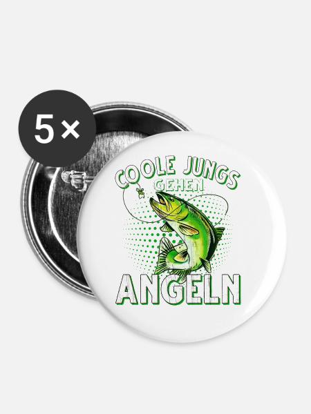 Coole Jungs Gehen Angeln Fischen Angler - Buttons groß 56 mm (5er Pack) - Weiß