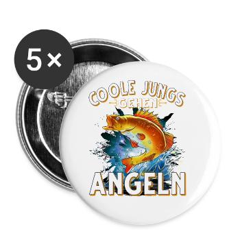 Coole Jungs Gehen Angeln Fischen Angler - Buttons groß 56 mm (5er Pack) - Weiß - Vorne