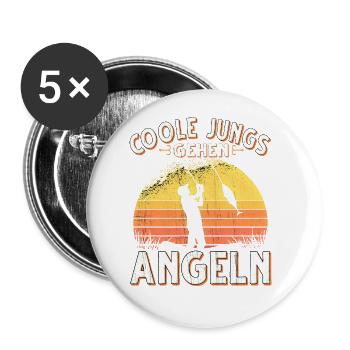 Coole Jungs Gehen Angeln Fischen Angler - Buttons groß 56 mm (5er Pack) - Weiß - Vorne