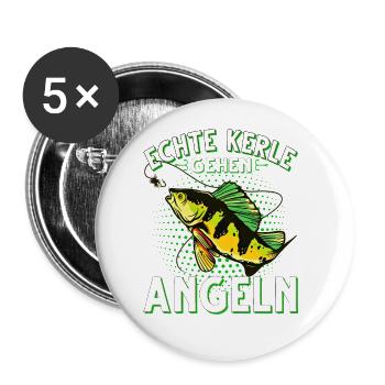 Echte Kerle Gehen Angeln Fischen Angler - Buttons groß 56 mm (5er Pack) - Weiß - Vorne