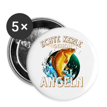 Echte Kerle Gehen Angeln Fischen Angler - Buttons groß 56 mm (5er Pack) - Weiß - Vorne