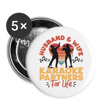Chanteur de karaoké Mari Femme - Lot de 5 grands badges (56 mm) - blanc - Devant