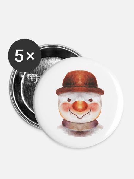 Schneemann - Buttons groß 56 mm (5er Pack) - Weiß