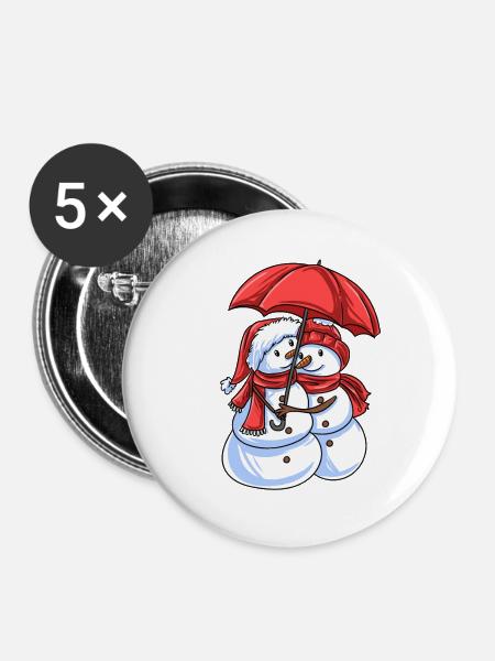 Schneemann Liebe - Buttons groß 56 mm (5er Pack) - Weiß
