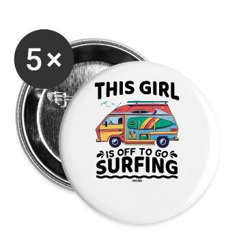 Girls Surfing SUP Camping - Buttons large 2.2''/56 mm (5-pack) - white - Front