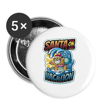 Santa On Vacation - Weihnachten Im Juli, Surfen - Buttons groß 56 mm (5er Pack) - Weiß - Vorne