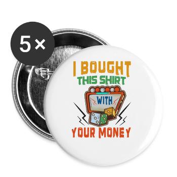 Casino Gambling Slot Machine à sous Jeu de cartes - Lot de 5 grands badges (56 mm) - blanc - Devant