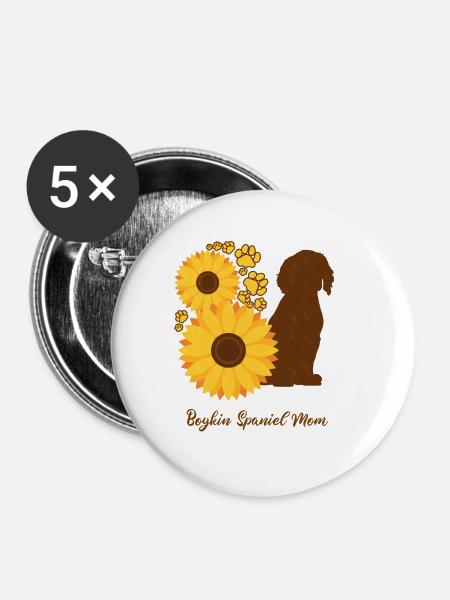 Sonnenblumenmutter - Boykin Spaniel - Buttons groß 56 mm (5er Pack) - Weiß