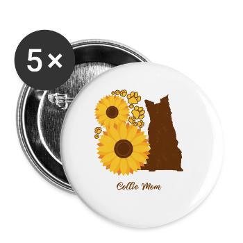 Sonnenblumenmutter - Collie Spaniel - Buttons groß 56 mm (5er Pack) - Weiß - Vorne