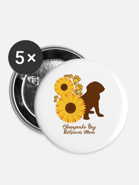 Sonnenblumenmutter - Chesapeake Bay Retriever - Buttons groß 56 mm (5er Pack) - Weiß
