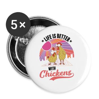 Life is better with chicken farmer - Buttons large 2.2''/56 mm (5-pack) - white - Front