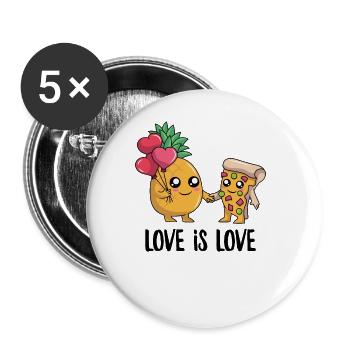 Lustige Ananas-Pizza Kawaii Süße Hawaiianische Pizza - Buttons groß 56 mm (5er Pack) - Weiß - Vorne