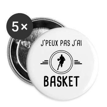 je peux pas j'ai basket pour basketteur - Lot de 5 grands badges (56 mm) - blanc - Devant